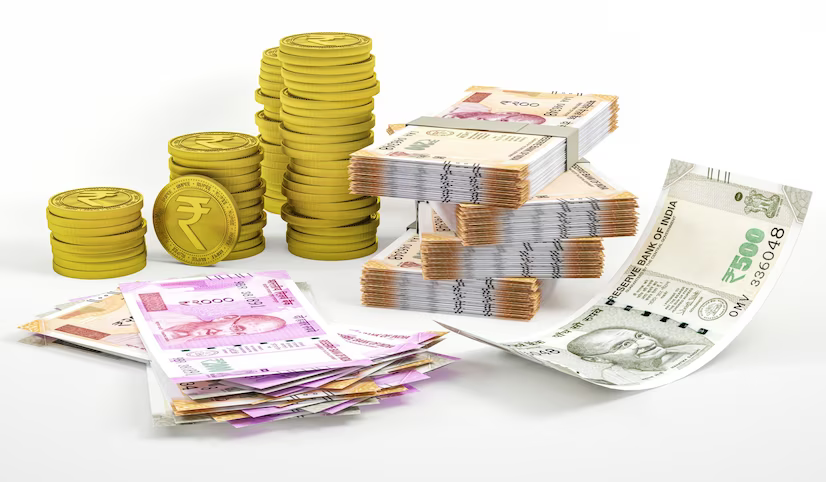 Gold loan features, gold coins with money